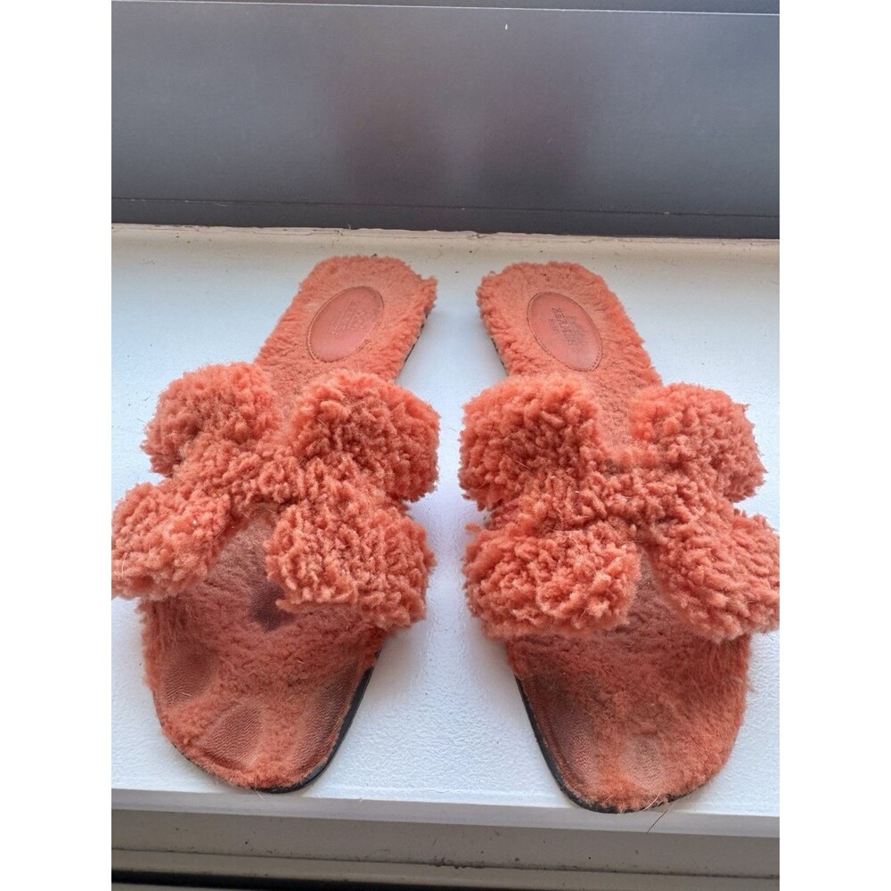 Hermes Orange Shearling Oran Size 37.5